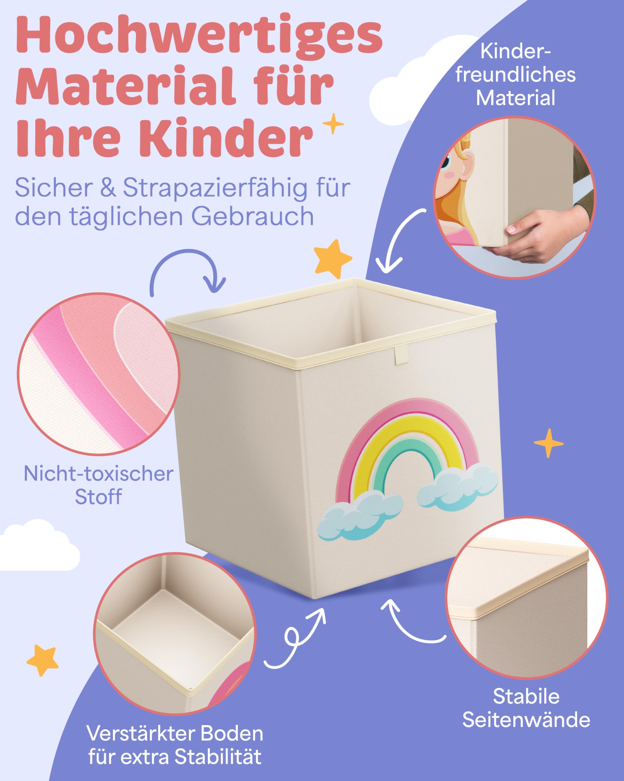 4er Set Aufbewahrungsboxen für Kinder - Passend für Kallax, Märchenmotive für Mädchen und Jungen, ideal für Spielzeug und Kinderzimmerregale