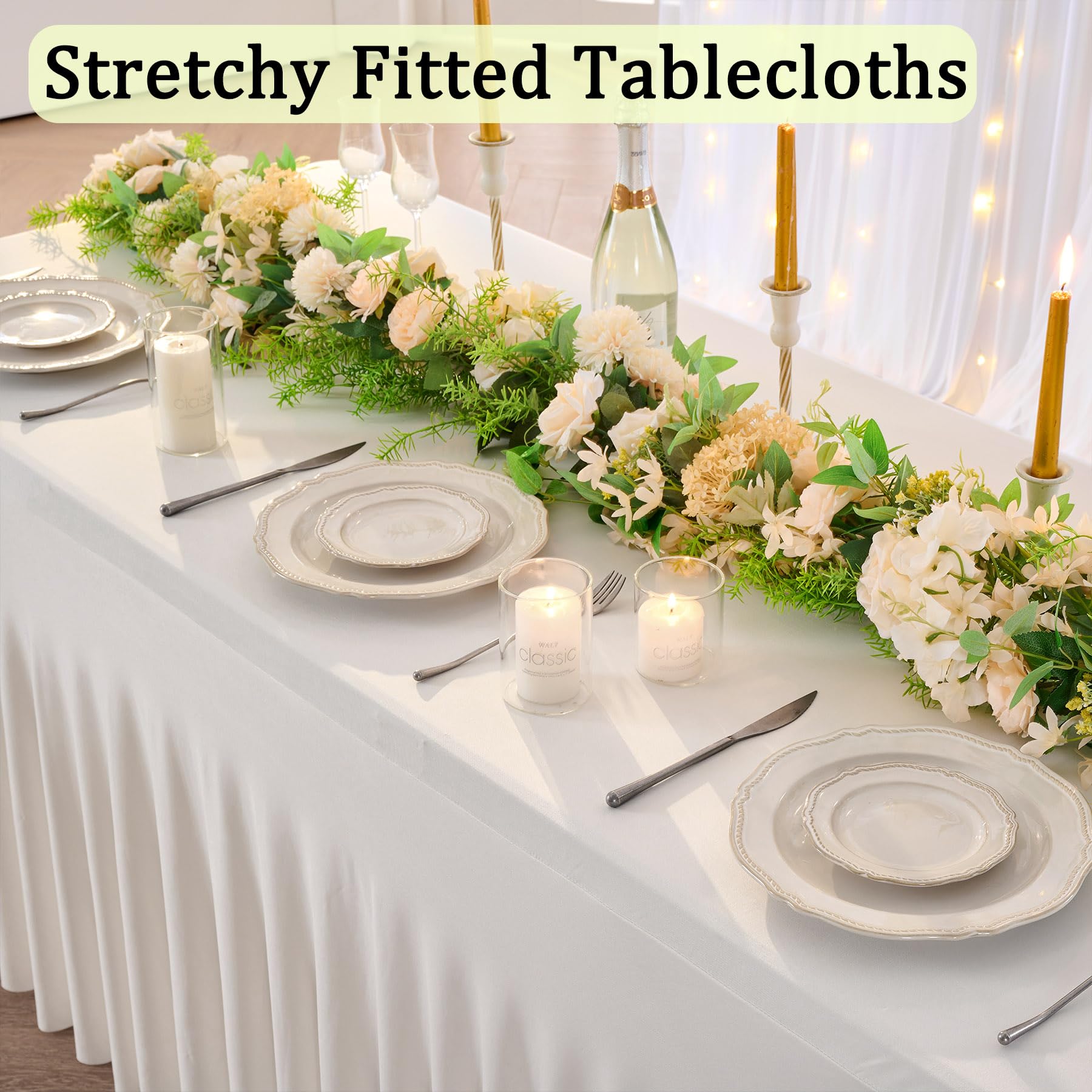 Elastan-Tischdecken für rechteckige Tische, 180 cm, elastische Tischdecke, Schreibtischrock für Partys, Hochzeiten, Geburtstage, Bankette, Babypartys, 3 Stück