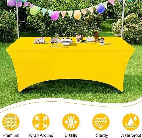 Miniatura 62 de Smiry Paquete de 2 manteles de elastano de 6 pies, elásticos ajustables, lavables y sin arrugas, rectangulares para mesa de patio, para exteriores,
