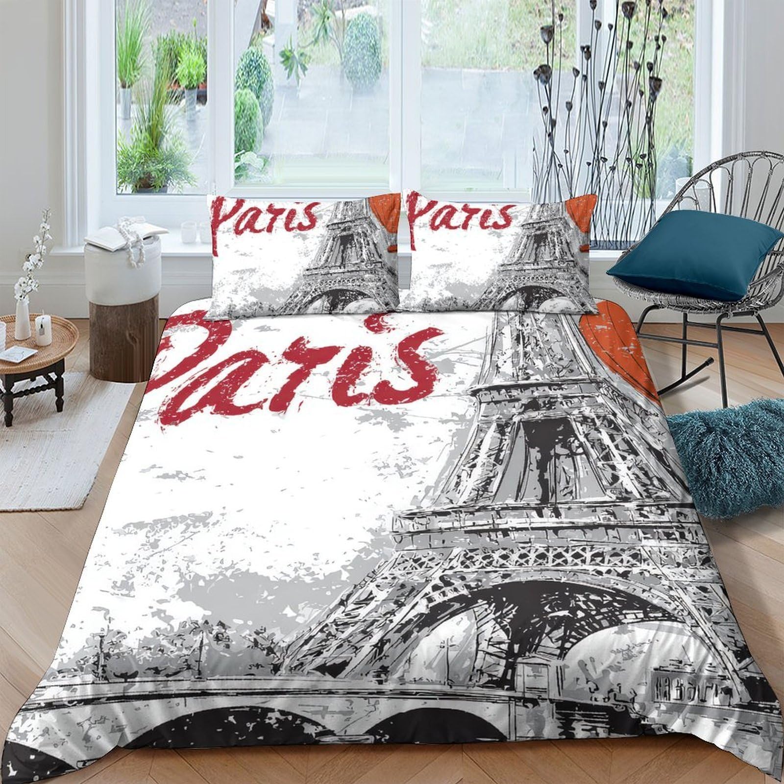 Ctjqhvkz Style-10 3D Printed Eiffel Tower Paris Fitted Sheet Microfiber Soft Black White Bed Sheet For Bedroom Dorm Mattress Decor Single（135X200cm）