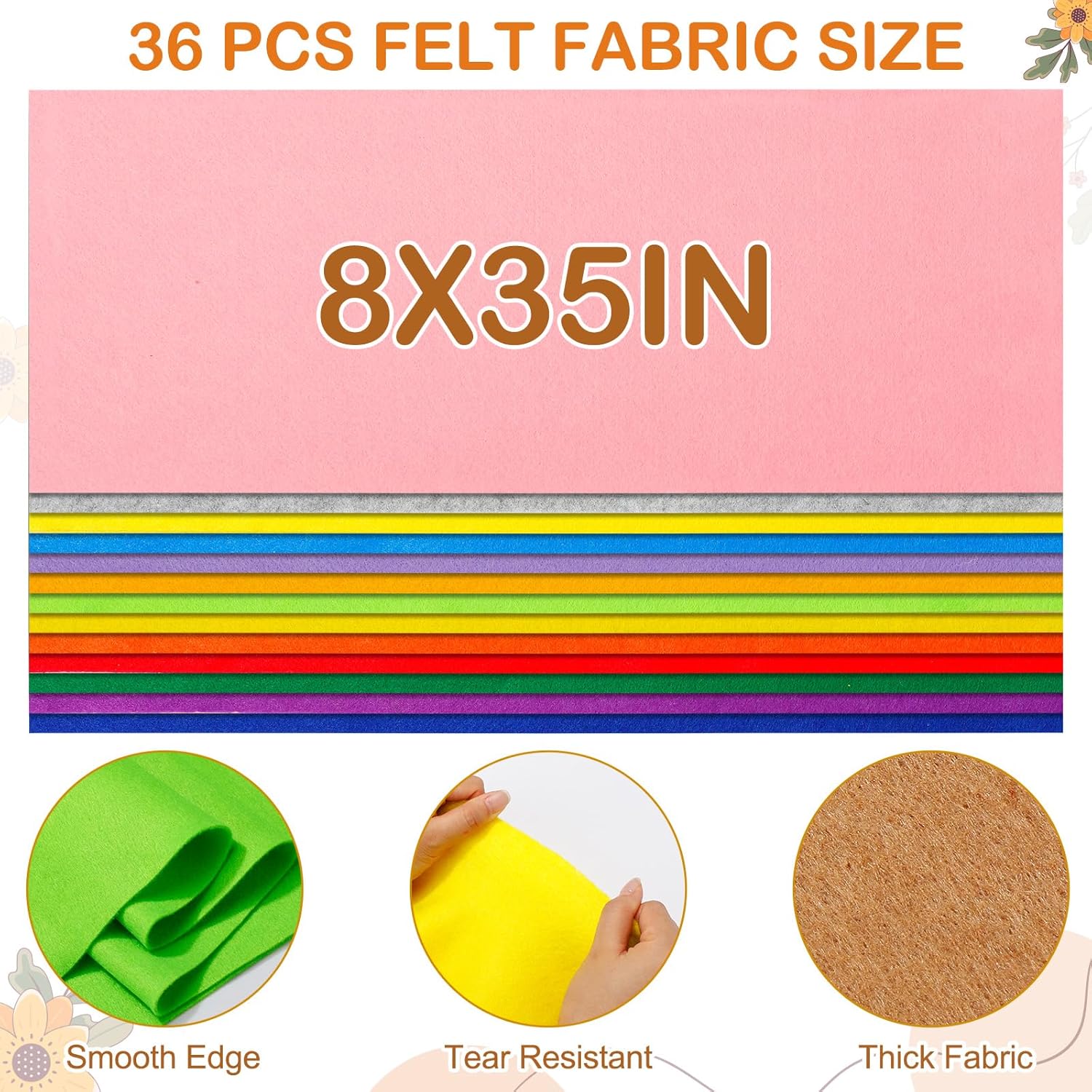 36 Rolls Felt Fabric Sheet Bulk 8"x35" 1.4mm Thick Soft Felt Sheet 36 Assorted Colors Craft Fabric for DIY Craft Sewing Squares Nonwoven Patchwork
