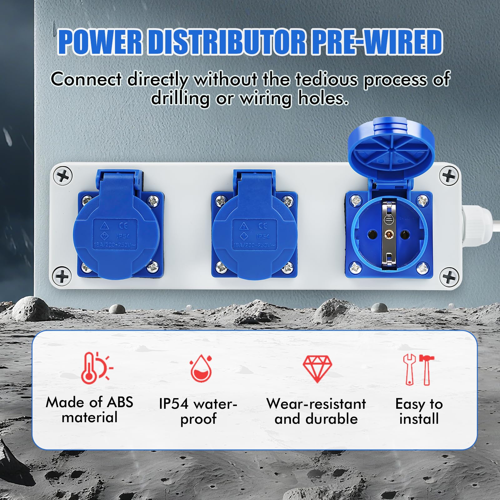 Distribuidor de corriente mural con Enchufe schuko 3 x 220V 16A Cuadro electrico Distribución de corriente para edificios Índice de protección IP54 apto para interiores y exteriores