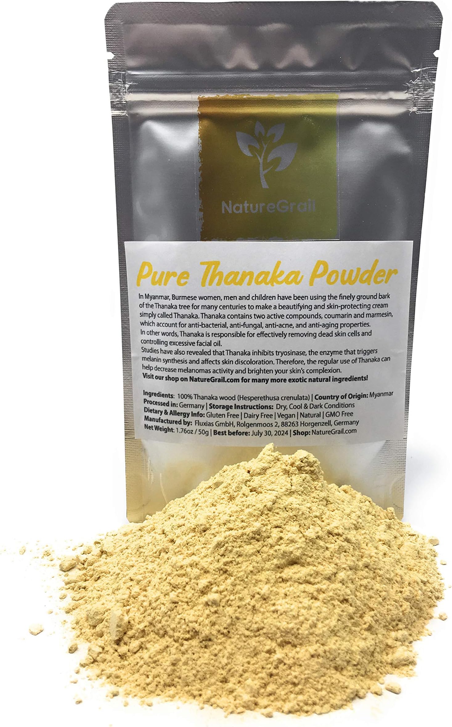 Pure Thanaka Powder - Tanaka From Thailand - Ingredients: 100% Thanaka Wood Powder (Hesperethusa Crenulata) - Net Weight: 1.76oz / 50g