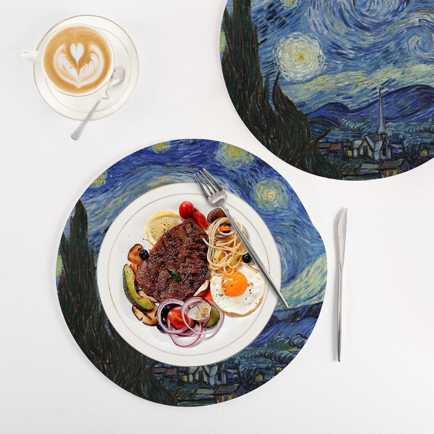 Trivets for Hot Dishes,Pots and Pans,3 Pcs Potholders Woven Trivet Cotton Round Large Pot Holder Decor Heat Resistant Hot Pads Mat Place Mats for Table Counter Cooking Vangogh Starry Night