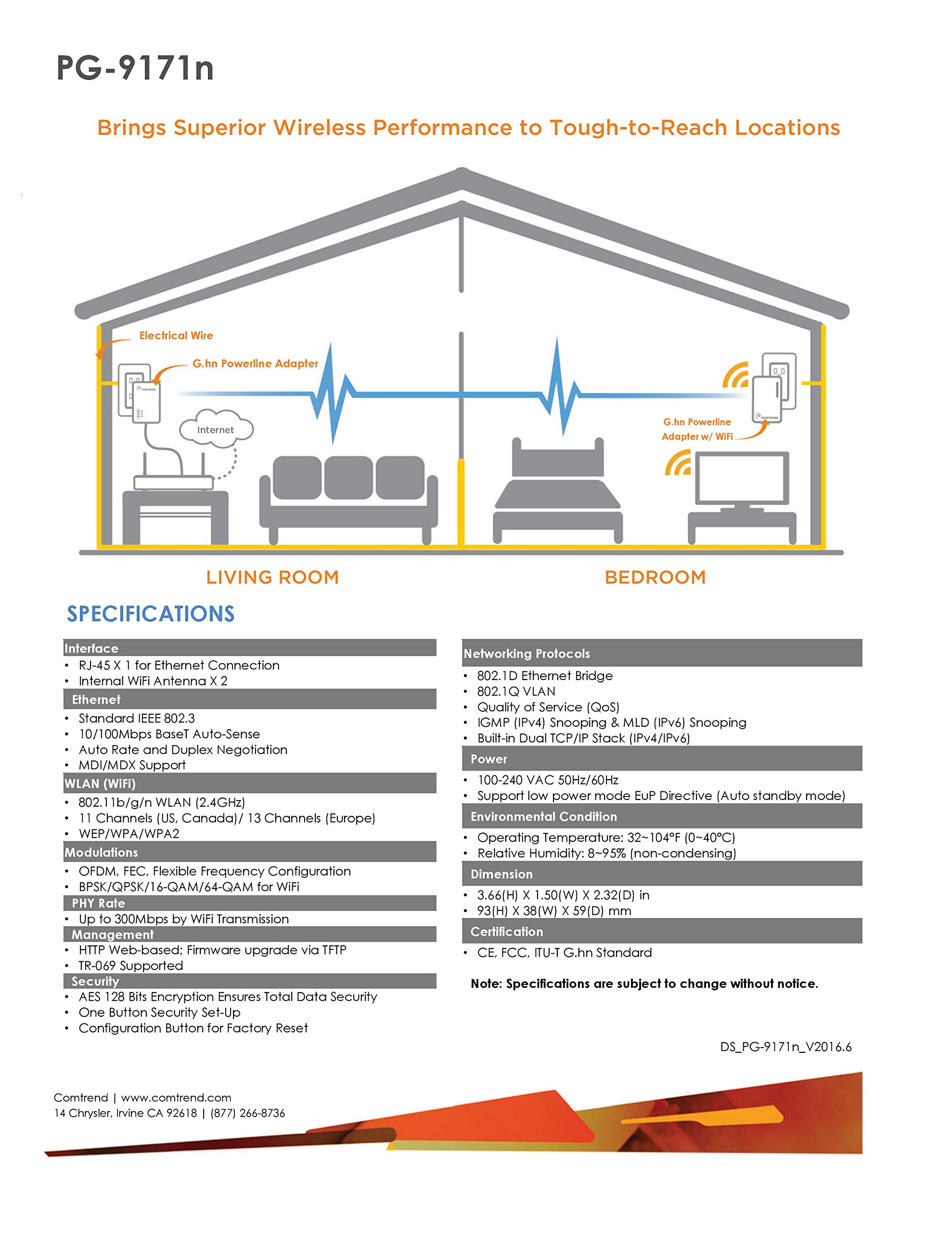 Comtrend G.hn - Adattatore Ethernet a ponte Powerline con WiFi, 1200 Mbps PG-9172+PG-9171nKIT PG-9172+PG-9171nKIT