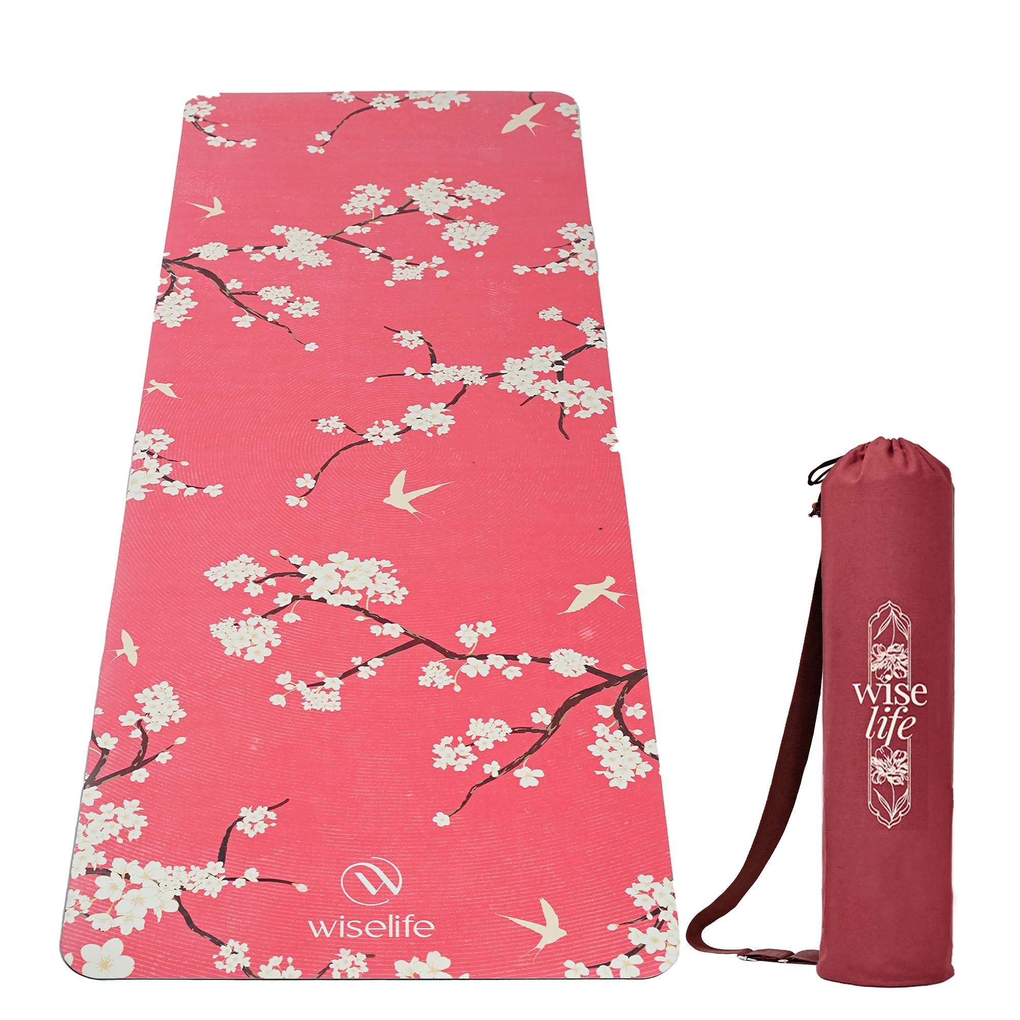 WiseLife PU Natural Rubber Yoga Mat | XL & Extra Wide | Anti-Skid & Slip-Resistant | with Carry Strap - Perfect for Yoga & Workouts (Cherry Blossom)-picture-22