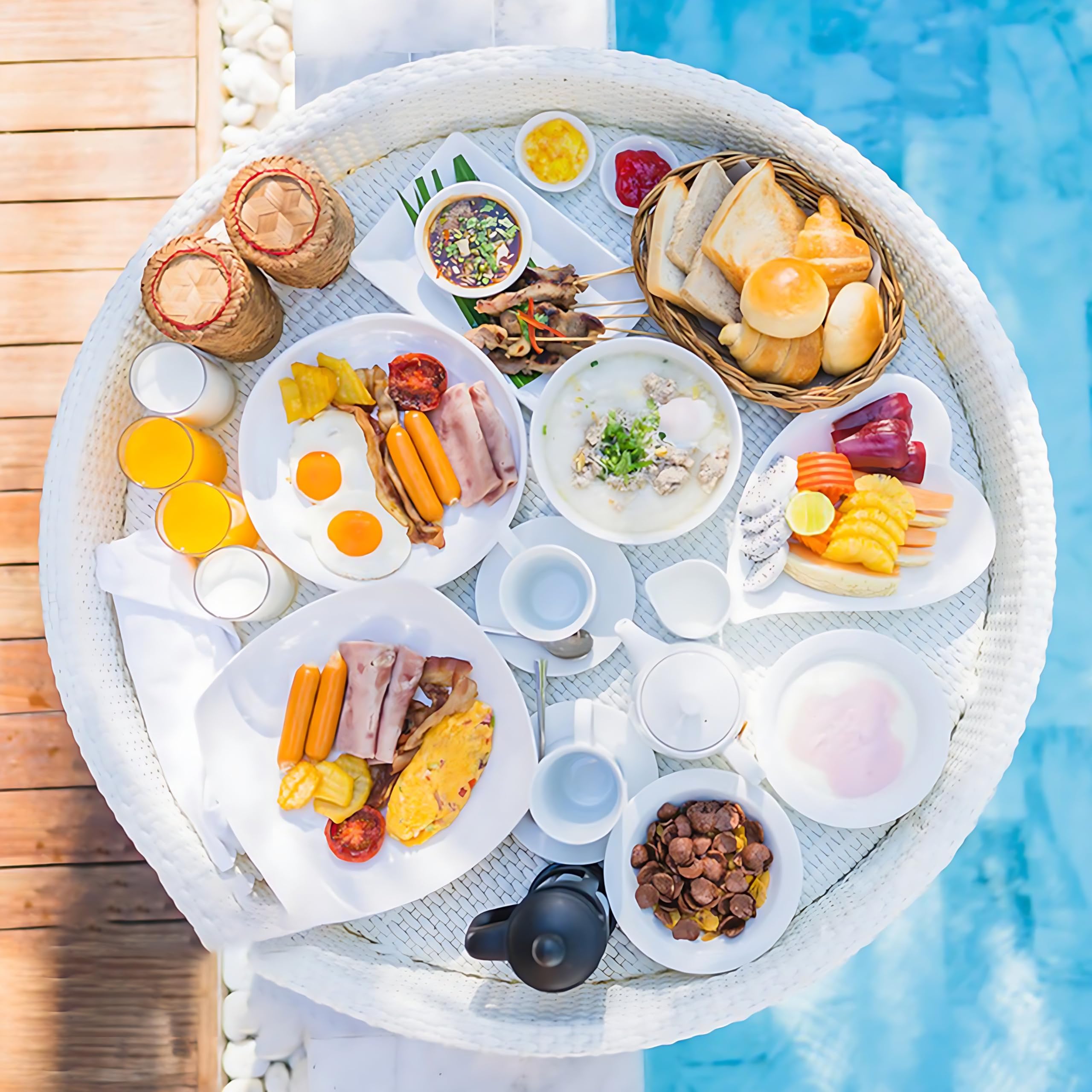 Prettiee Floating Serving Tray for Drin & ac Ideal for Poolside Hot Tub & Beach Parties Lightweight Waterproof Perfect for Entertaining (White A)