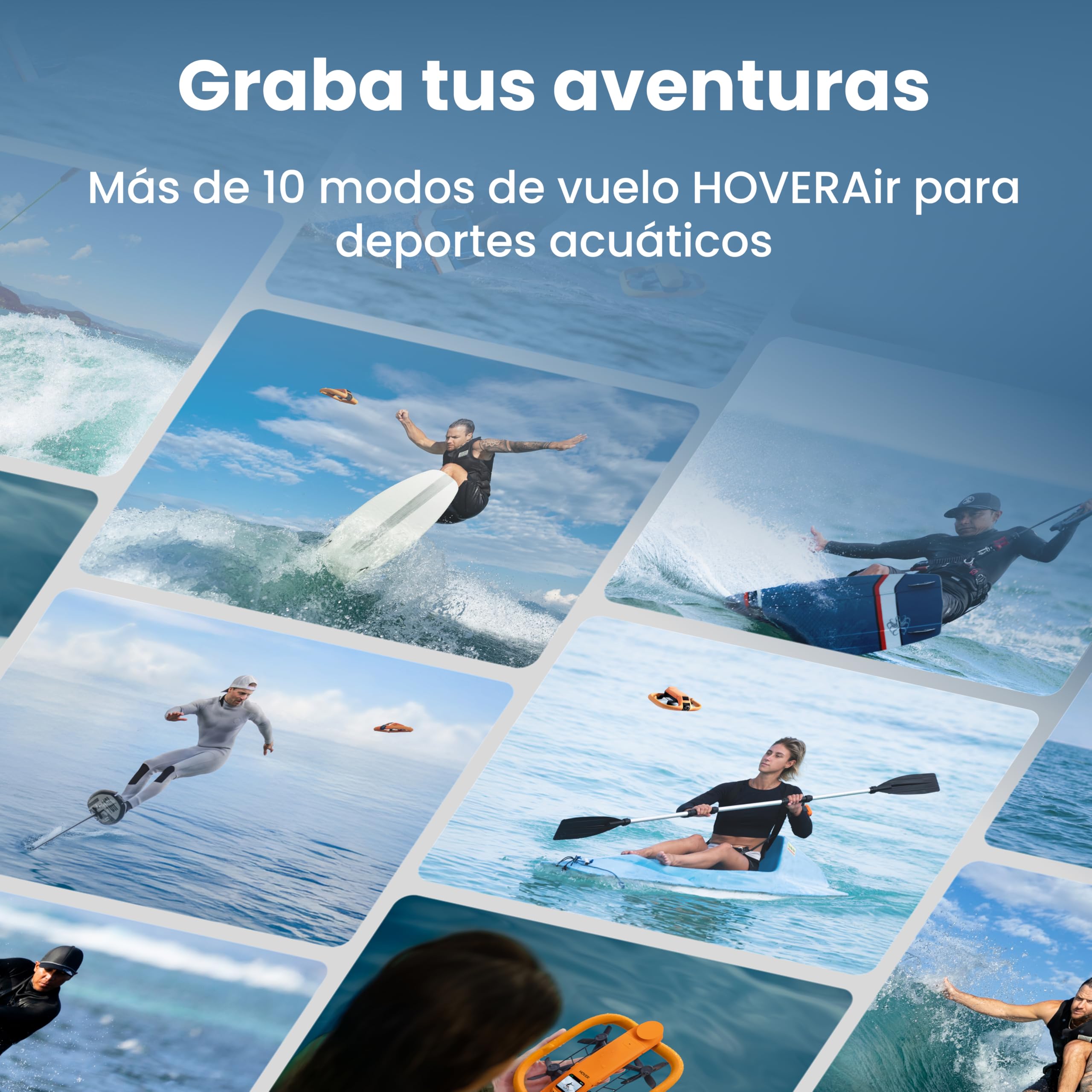 HOVERAir AQUA Cámara voladora, dron seguidor impermeable IP67 con cámara para deportes acuáticos, 34mph, 10+ modos de vuelo, lenta 4K 100fps, vídeo HDR, control manual (Land & Sea Combo)