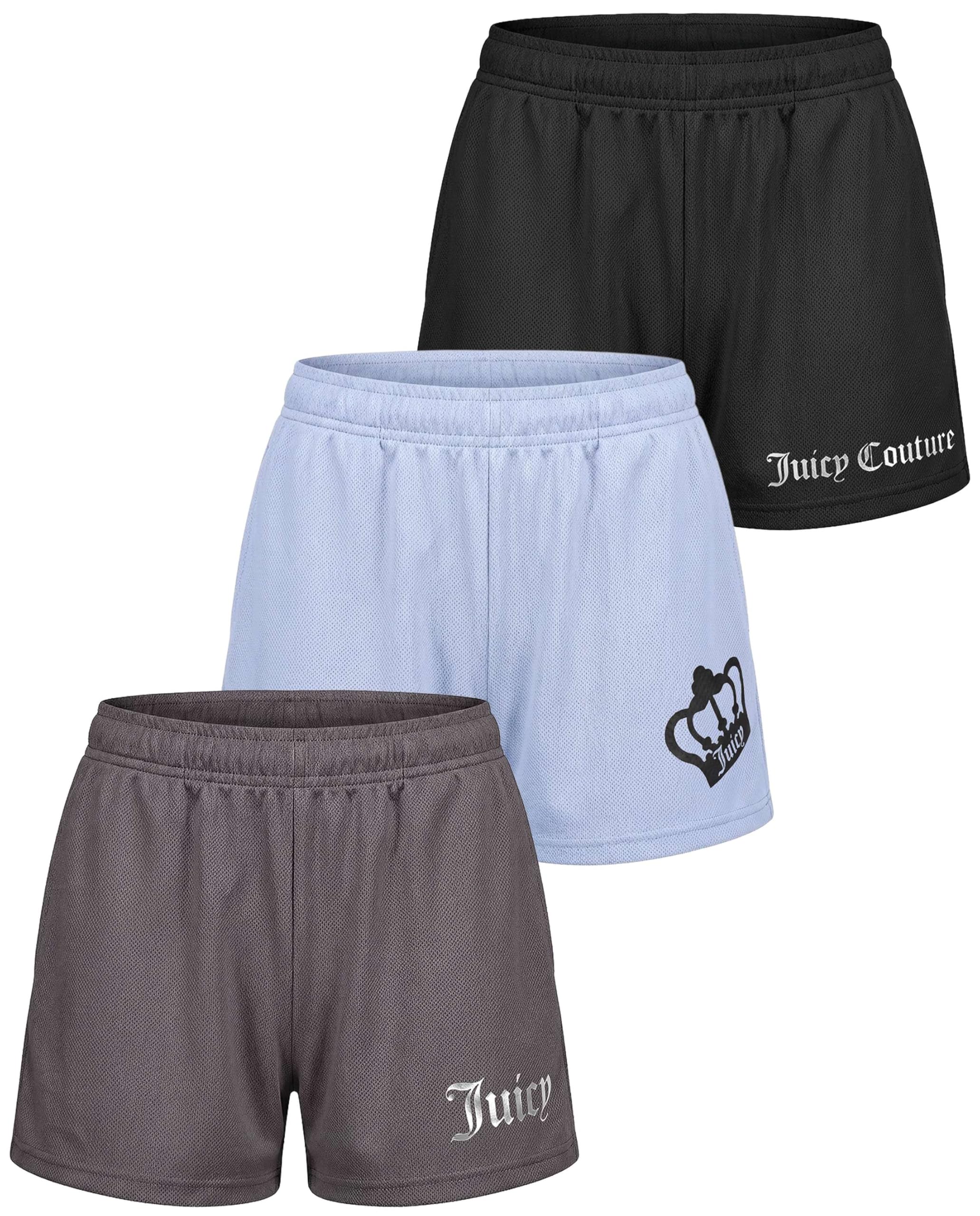 Juicy Couture Damen-Shorts, Netzstoff, 7,6 cm, athletisch, Laufen, Workout, Fitnessstudio, Yoga, Tanzen, Sport, lässig, bequem, aktiv, Sommer, mit Taschen