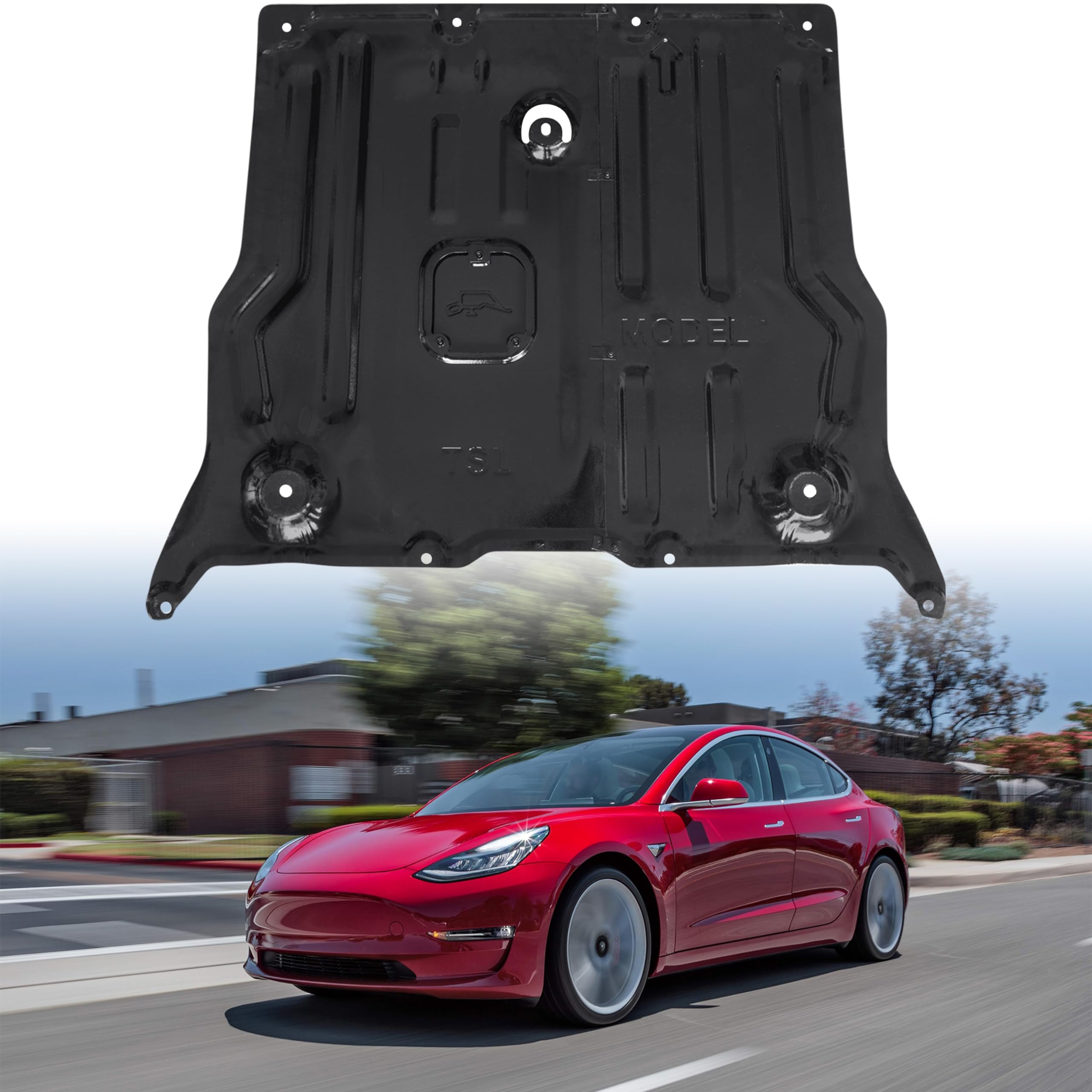 Front Skid Plate for Tesla Model 3 2017-2024 & Model Y 2020-2024, Heavy Duty Steel Front Engine Guard Splash Shield Chassis Cover for Tesla Accessories