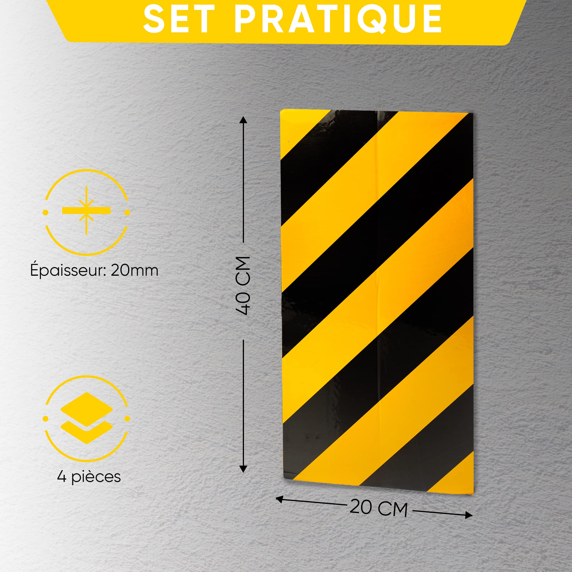 NURADA Mousse Protection Garage - Pack 4 - Protection Murale Garage. Protege Porte Voiture. Protections pour Portières Auto. pour Les colonnes. Facile Installer. 40x20x2cm (Jaune)