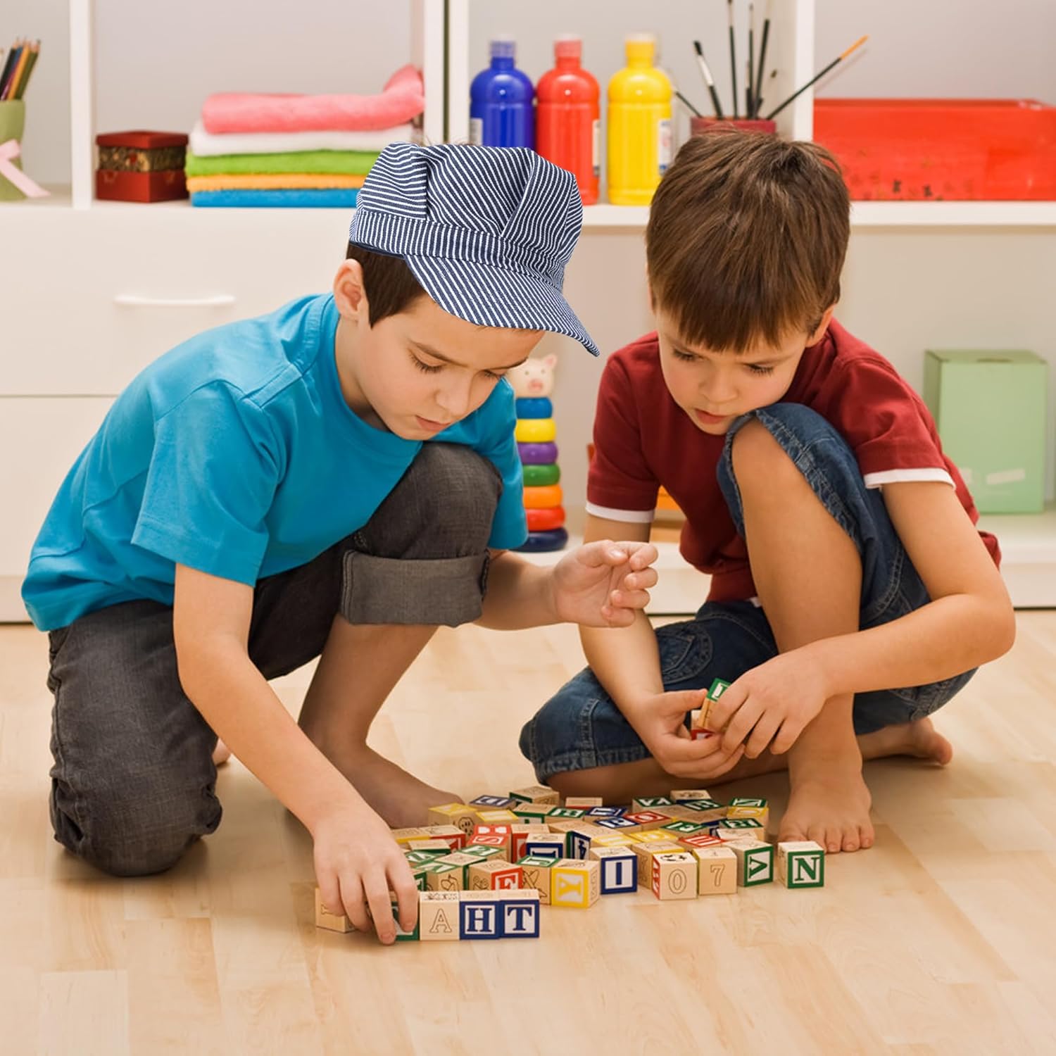 CINKCO Children's Train Conductor Hat Classic Cotton Blue and White Stripes Train Engineer Hat - Image 5