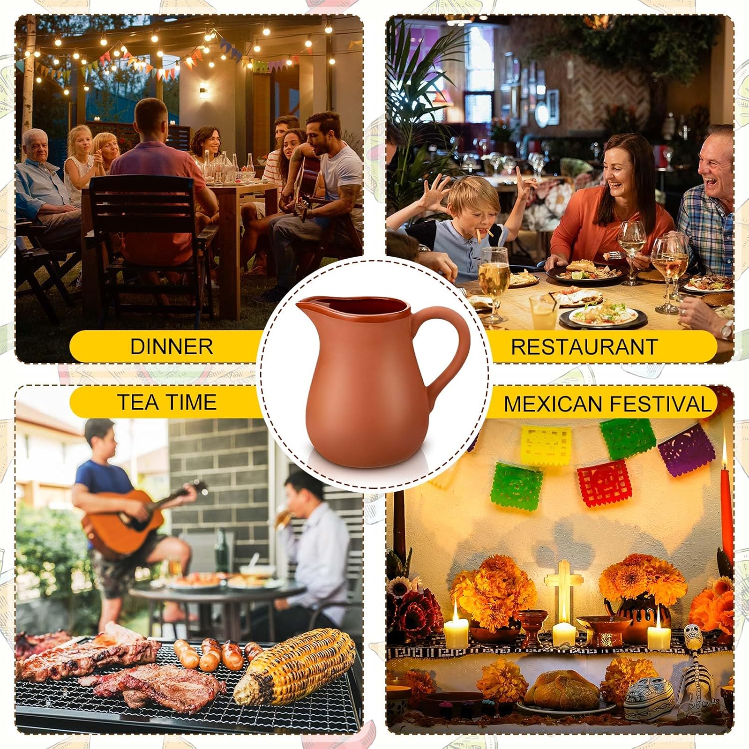 Gejoy 6 Pcs 37oz Cantaritos De Barro Mexicanos Large Mexican Clay Mugs Clay Cups Jarritos De Barro Mexicanos Cocktail Glasses and Tea Cups for Margaritas Mojitos Cold Hot Drinks (Classic)