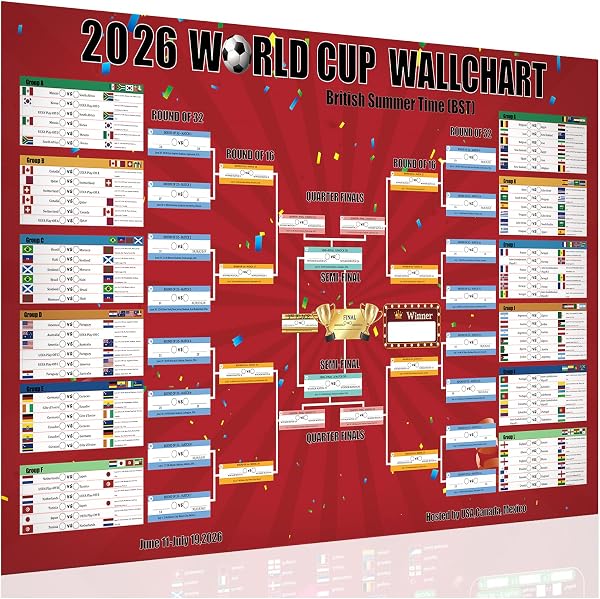 Flankor Extra Large World Cup Wall Chart 2026, 100×70cm World Cup Football 2026 Schedule Poster, Football Party Decorations for Home Office Bar Club Decorations Great Gifts for Soccer Fans - 1