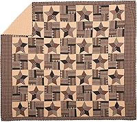 Vista 2 de VHC Brands Bingham Star King Quilt 110Wx97L Country Patchwork Design, Soft Black and Tan
