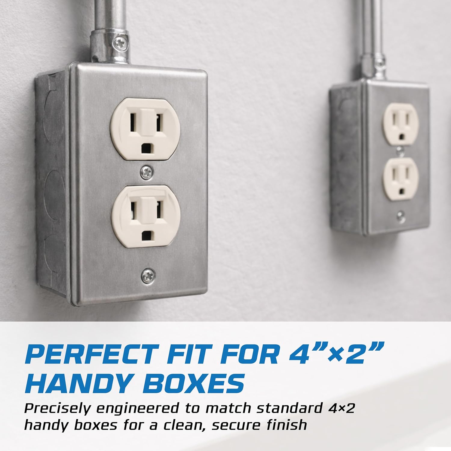 OHLECTRIC 4X2 Duplex Receptacle Metal Wall Plate (4-Pack) 1-Gang Electrical Box Cover Plate Exposed Outlet Junction Box Cover Single Duplex, Heavy-Duty Steel Junction Box Covers