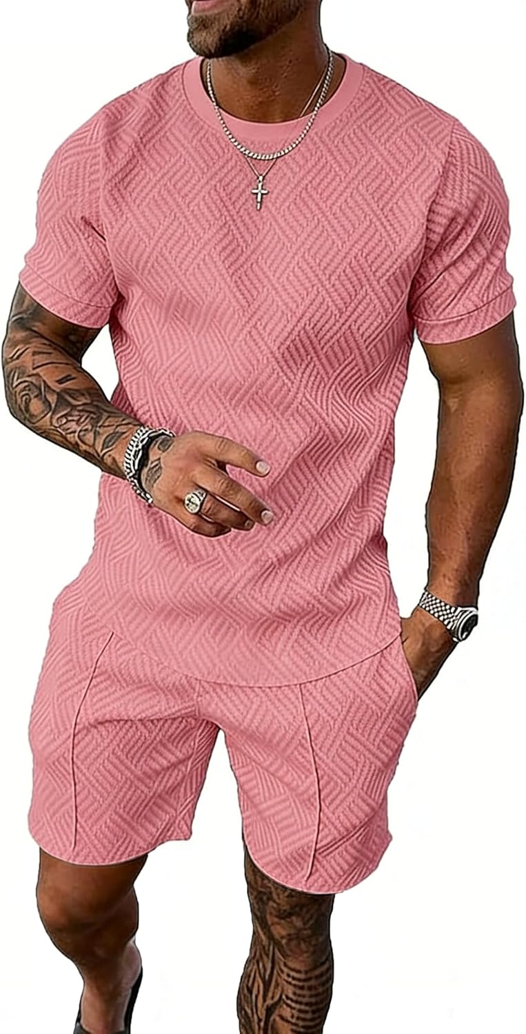 Kubsid Mens Tracksuit Set Summer Casual Short Set T Shirts Shorts Two Piece Outfits Lounge Sets