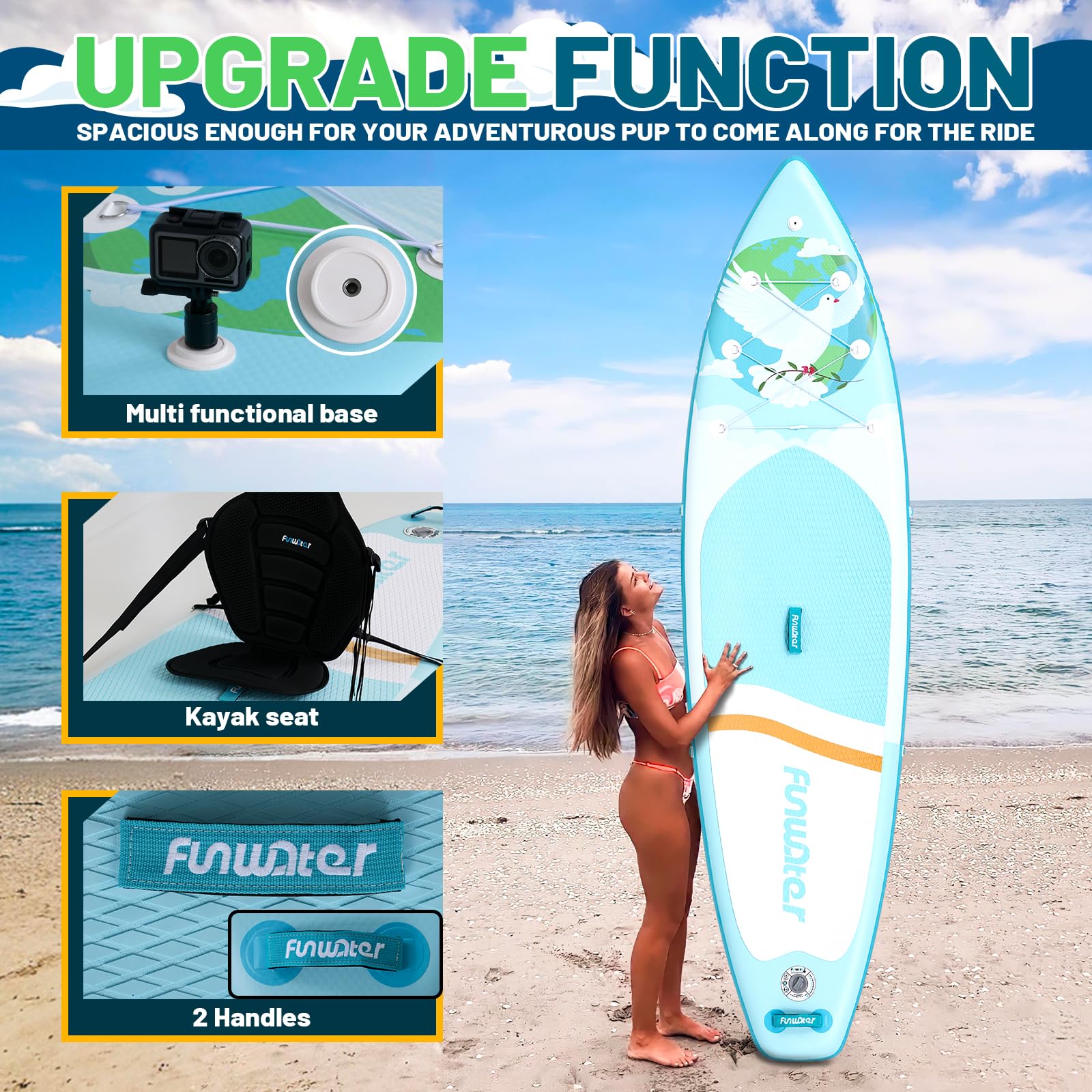 FunWater Planche Sup Gonflable 2 Personnes Famille Débutants Set Complet Soudure Thermique Durable & Sécurisé