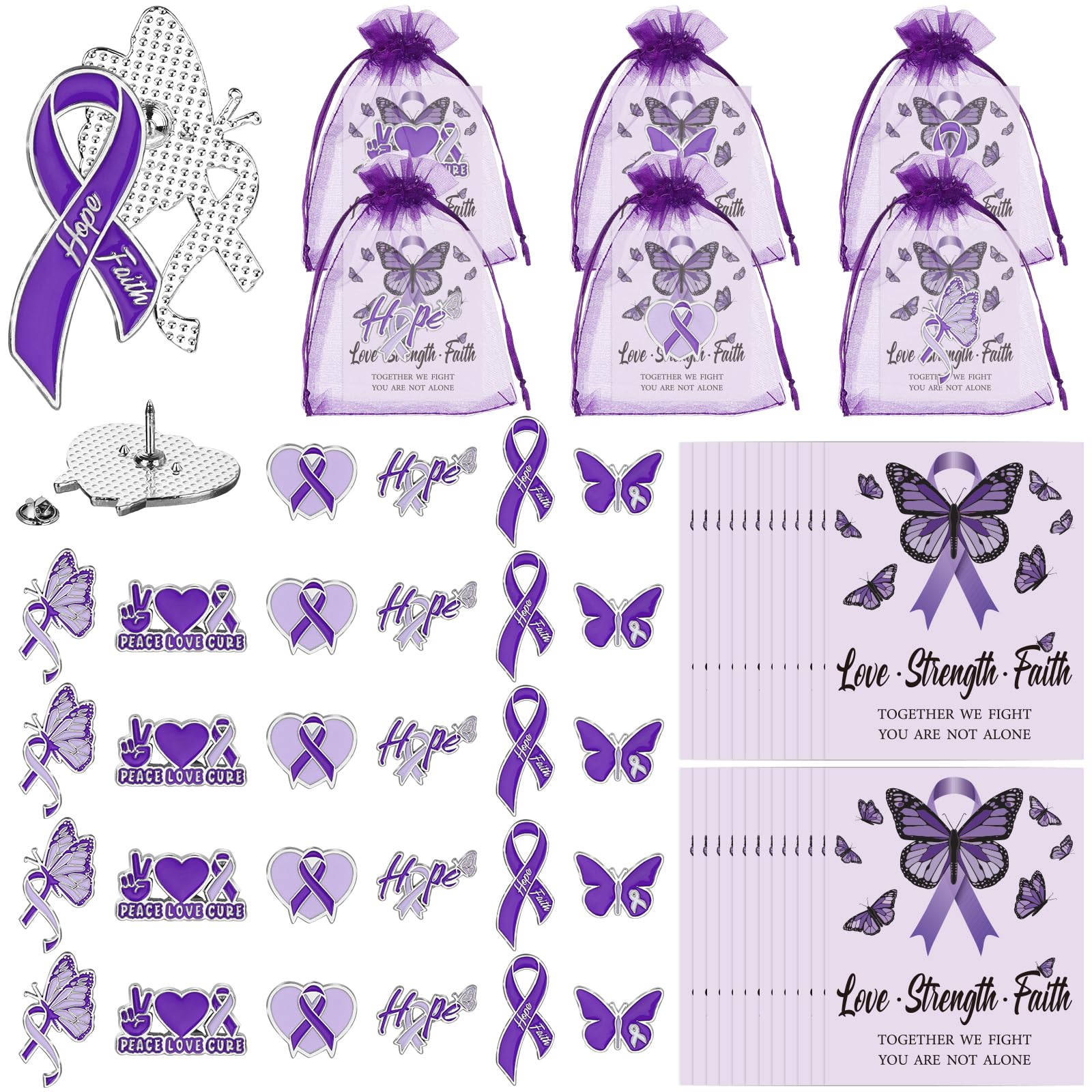 100 Pcs Purple Awareness Ribbon Lapel Pins - For Alzheimer's, Domestic Violence, Epilepsy Support - View #4