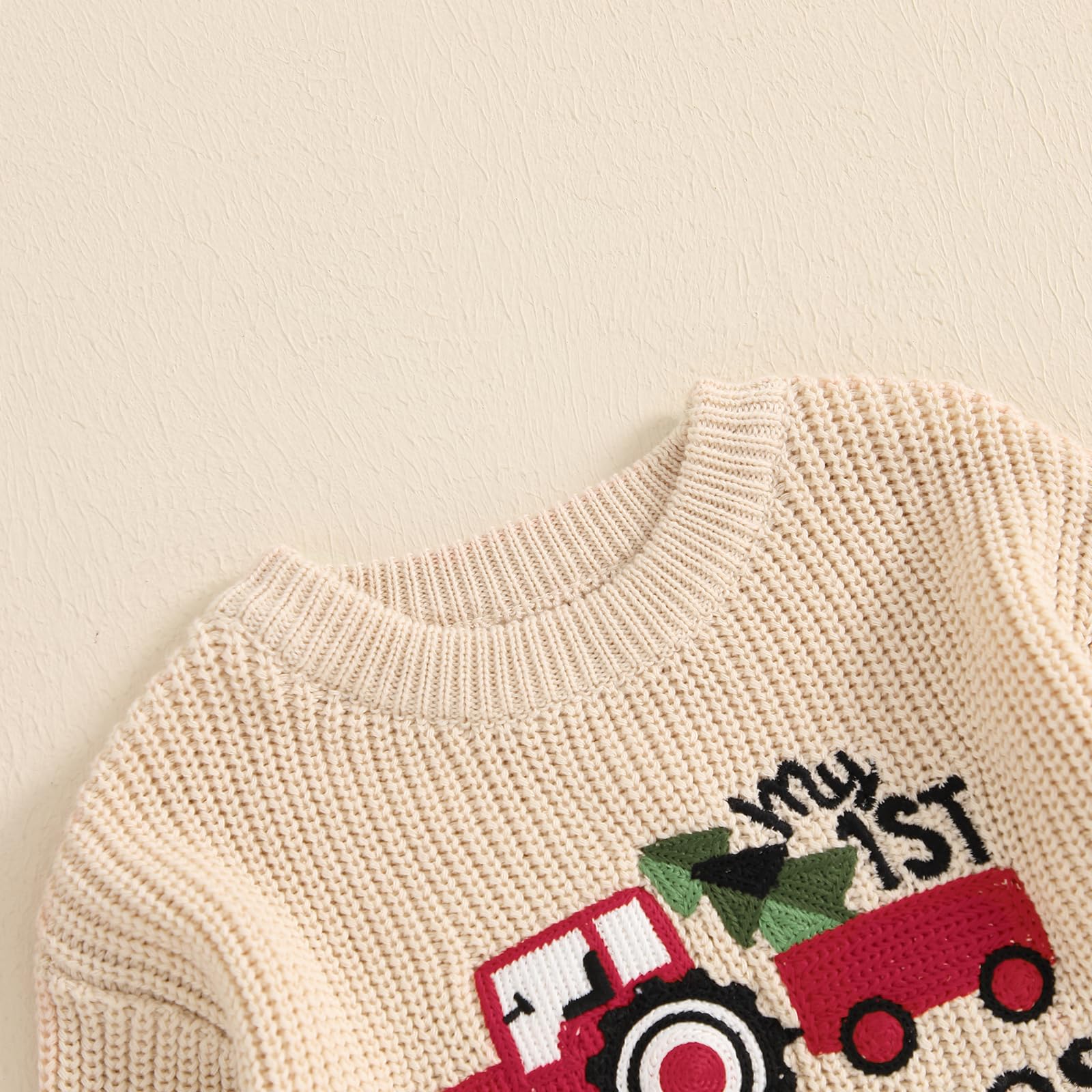 Baby Jungen Mädchen Weihnachten Pullover Christmas Stickerei Pullover Baby Unisex Weihnachtspulli Langarm Rundhalsausschnitt Buchstabenstickerei Weihnachten Strickpullover