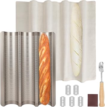 Baguette Bread Pan, Nonstick French Bread Baking Pan 3 Loaf, Golden