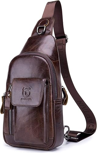 Bolso cruzado de cuero para hombre bolso de hombro casual bolsas de pecho para viajes senderismo mochilas Café Mochilas Sling