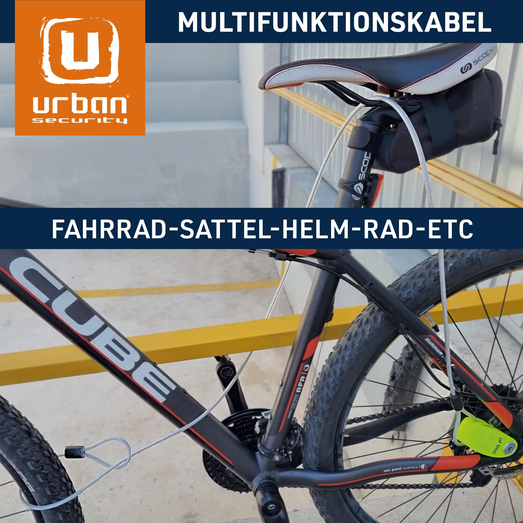 URBAN Sicherheitskabel 200cm Für Motorrad & Fahrrad - Verlängerung Für Bremsscheibenschloss