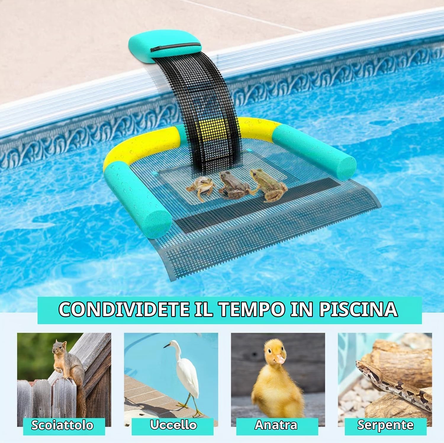 Poolvio Rampa salva-animali per piscina, salva rane, rospi, topi, uccelli, in polietilene nero (PE), PVQWT-002