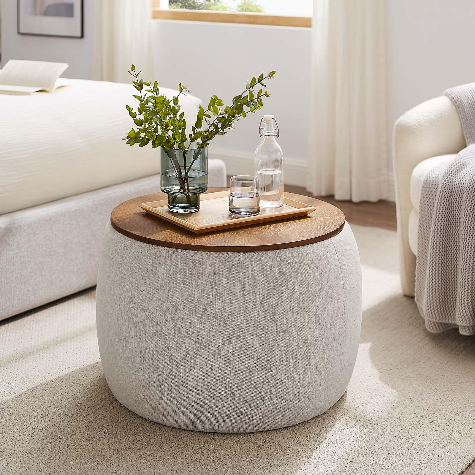 Amazon.com: Modway Perla 26 Inch Round Storage Ottoman with Tray  