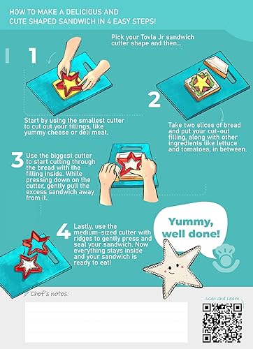 Miniatura 8 de Tovla Jr - Cortadores de sándwich para niños, juego de 4 formas divertidas con soporte para sándwiches y tarjetas de recetas, sin BPA y seguros para