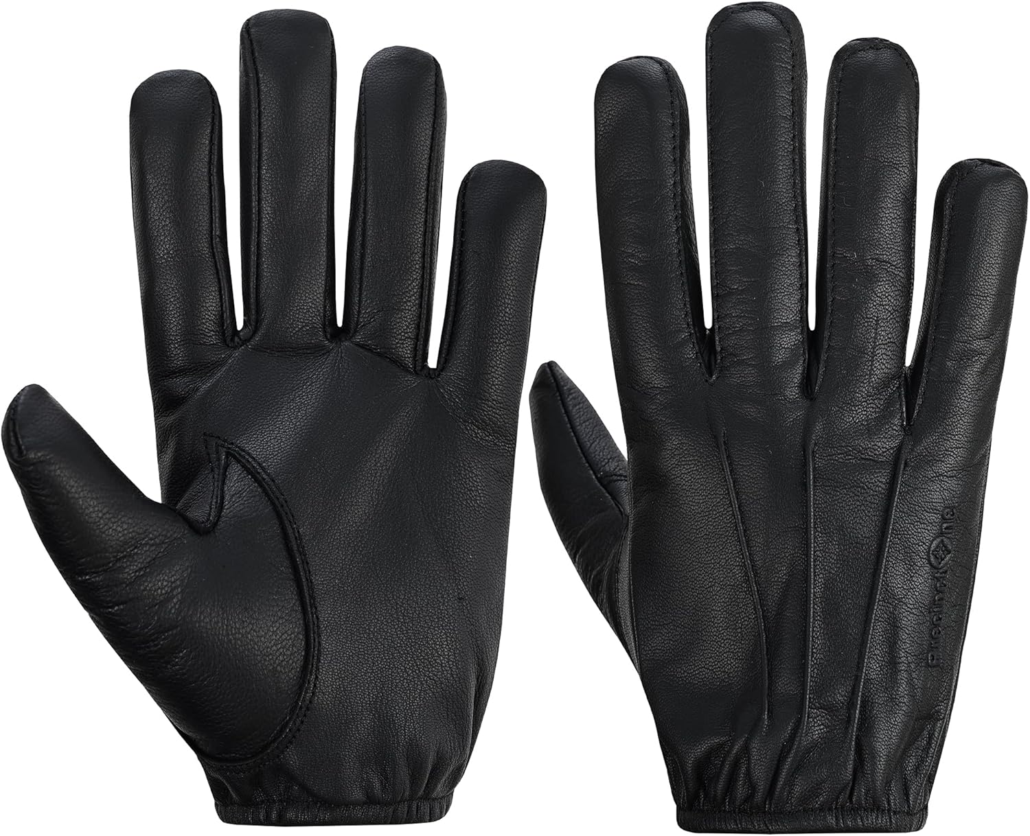Hugger Men's Black Leather Kevlar Lined Lightweight Tactical Touchscreen Police Pat Down Work Gloves-Tear/Puncture Resistant