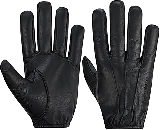 Hugger Men's Black Leather Kevlar Lined Lightweight Tactical Touchscreen Police Pat Down Work Gloves-Tear/Puncture Resistant