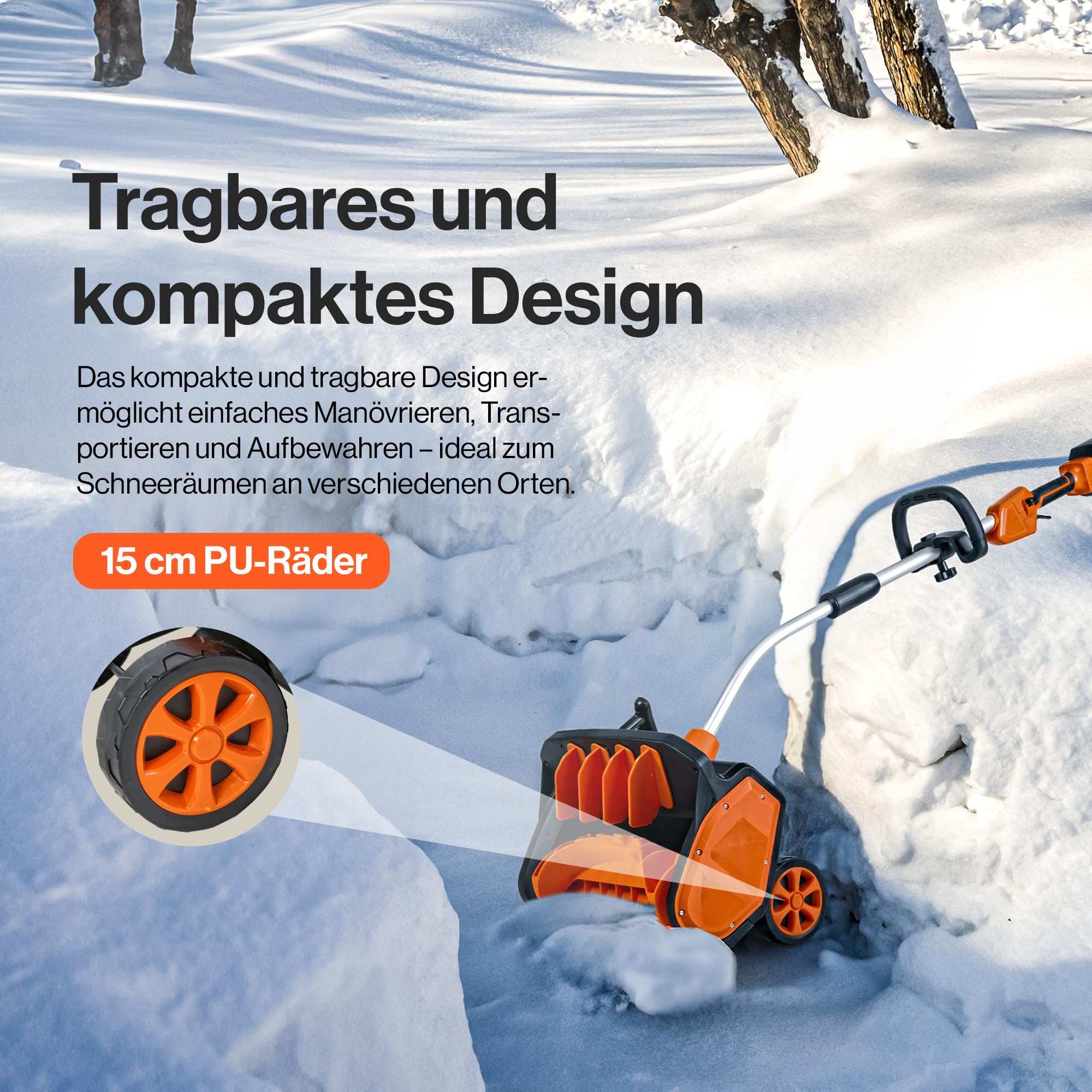 SuperHandy Elektrischer Schneefräser, verstellbarer Winkel, 43 cm Räumbreite, 14,5 cm Einzugshöhe, 7 m Wurfweite, gebogener gezahnter Schaufelblatt, 48V-2Ah Batterie, tragbare Räder, einfache Manövrie