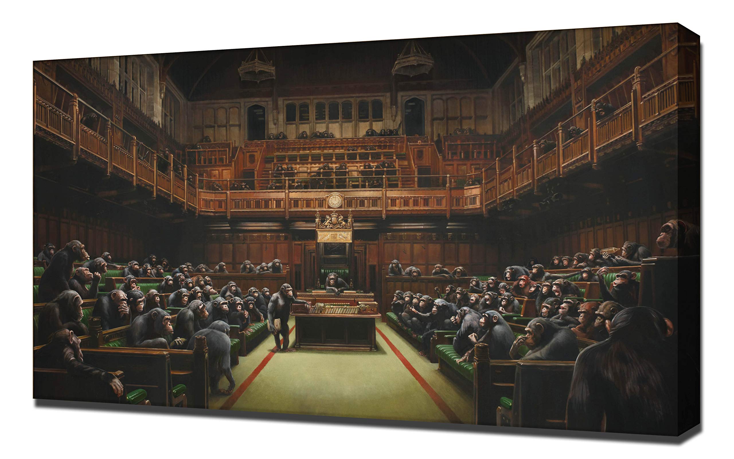 Lilarama Compatible Banksy Monkey Devolved Parliament Framed Canvas Art Print Reproduction