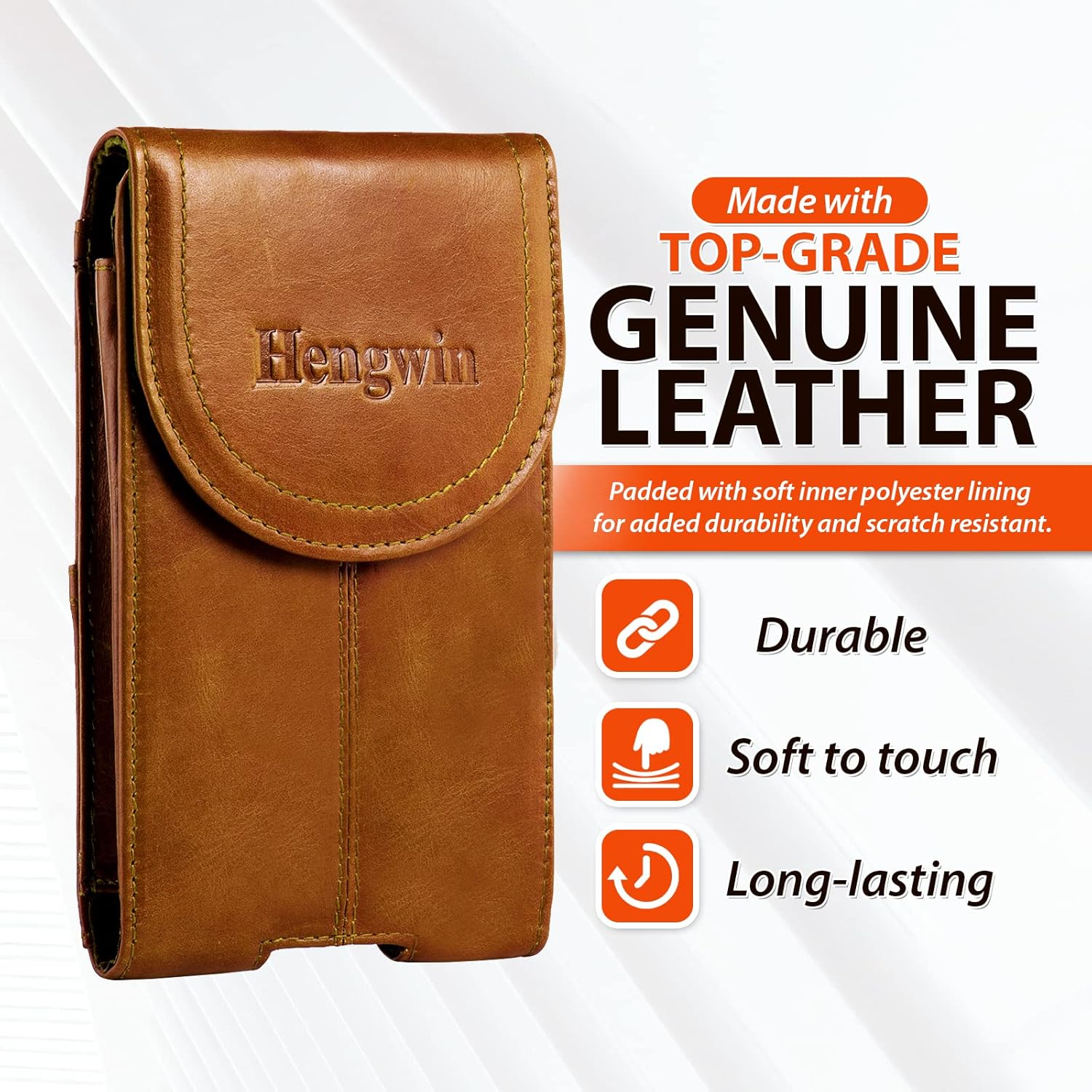 Hengwin Genuine Leather Cell Phone Holster Fits for iPhone 17 16 15 14 13 Pro Samsung Galaxy S25 S24 S23 Magnetic Closure Smartphone Holder Case with Belt Clip Phone Pouch (Brown) - Image 2