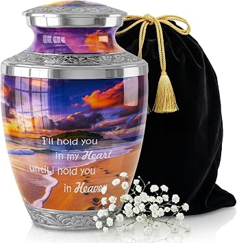 Footprint Cremation Urn for Human Ashes Large Adult Aluminum Memorial Funeral Urn with Inspirational Quote, Decorative Burial Urn for Men & Women