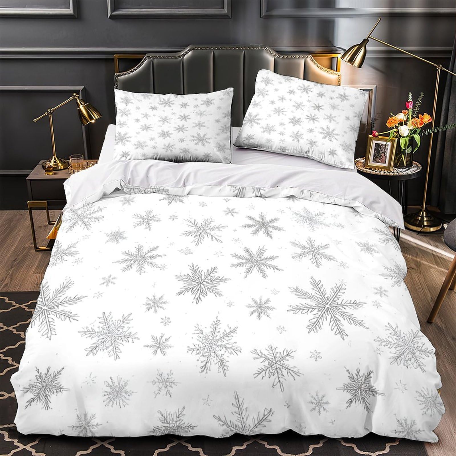 MMDASBVPE Snowflake Pattern Duvet Cover 3D Print Breathable 3-Piece Bed Set Hidden Zipper Comforter Cover Luxury Hypoallergenic for Teens Adults Kids Women Girls Boys Double（200x200cm）