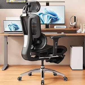 Vonesse Ergonomic Office Chair with Footrest, Computer Gaming Chair with Dynamic Lumbar Support & Adjustable Depth Breathable Mesh Seat, Desk Chairs with Adjustable 3D Headrest and Armrests (Black)