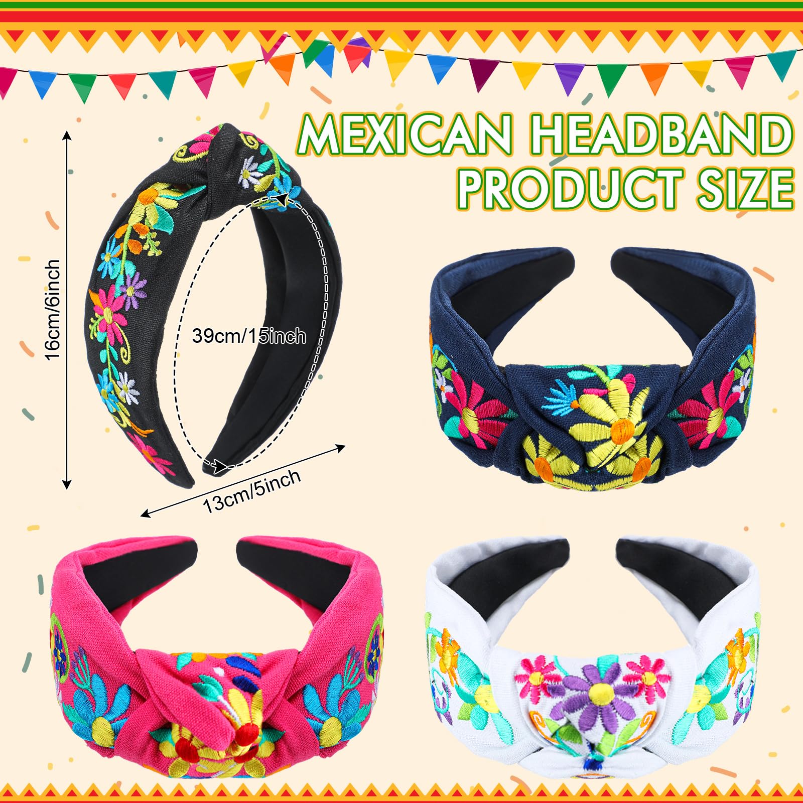 Amazon.com : Hoteam 4 Pcs Mexican Embroidery Headband for  display picture 3