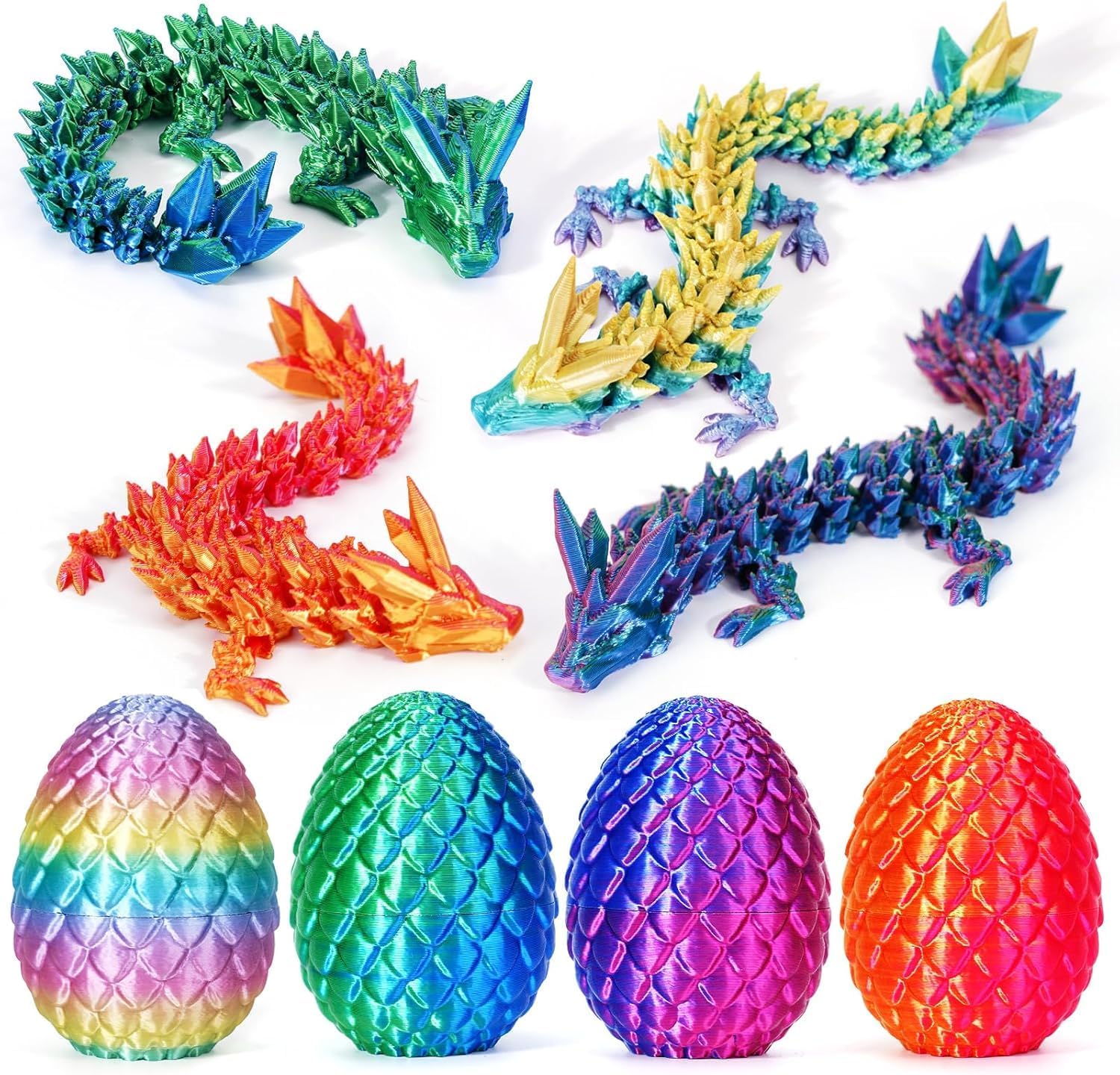 3D Printed Dragon Egg, 3D Printer Articulated Crystal Dragon Fidget Toy for Teen Boy Kid, Dinosaur Eggs Toy(Blue)