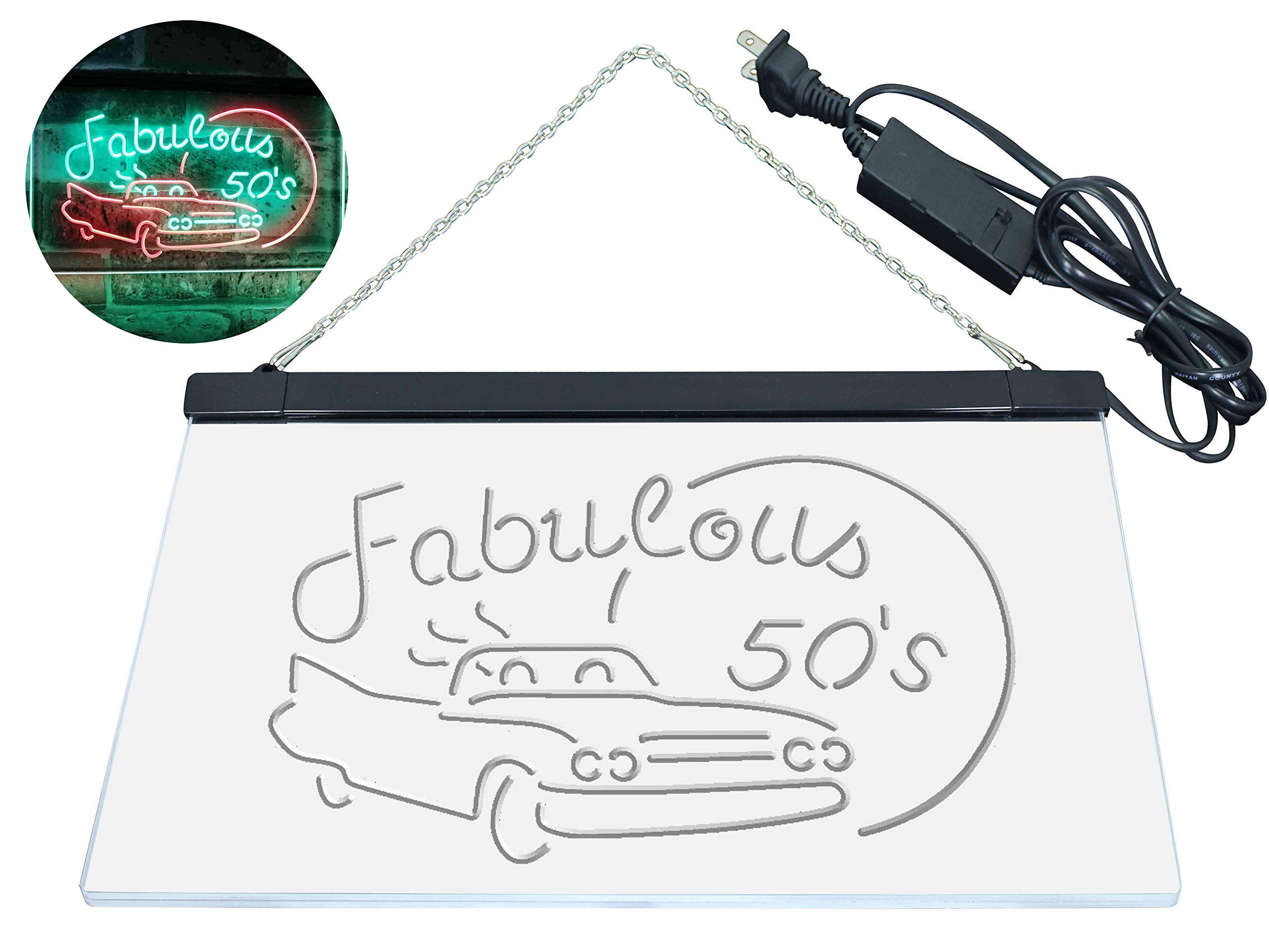 ADVPRO The Fabulous 50s Sport Car Man Cave Bar Display Dual Color LED Enseigne Lumineuse Neon Sign Vert et Rouge 600 x 400mm st6s64-i3075-gr