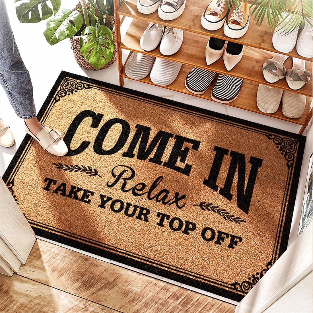Paillasson en jute festonnée Off Coconut 65x90 cm tapis entrée lavable extérieur