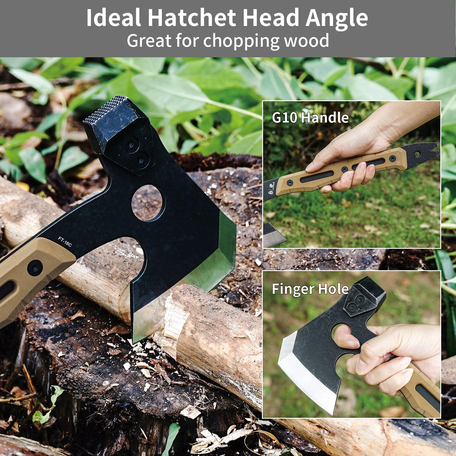 HX OUTDOORS Hacha de Partido Multifuncional, Hacha Táctica de Supervivencia y Campismo de Tanga Completa，Hachas de Mano para Campismo y Bushcraft con Martillo y Sacacorchos (Marrón)