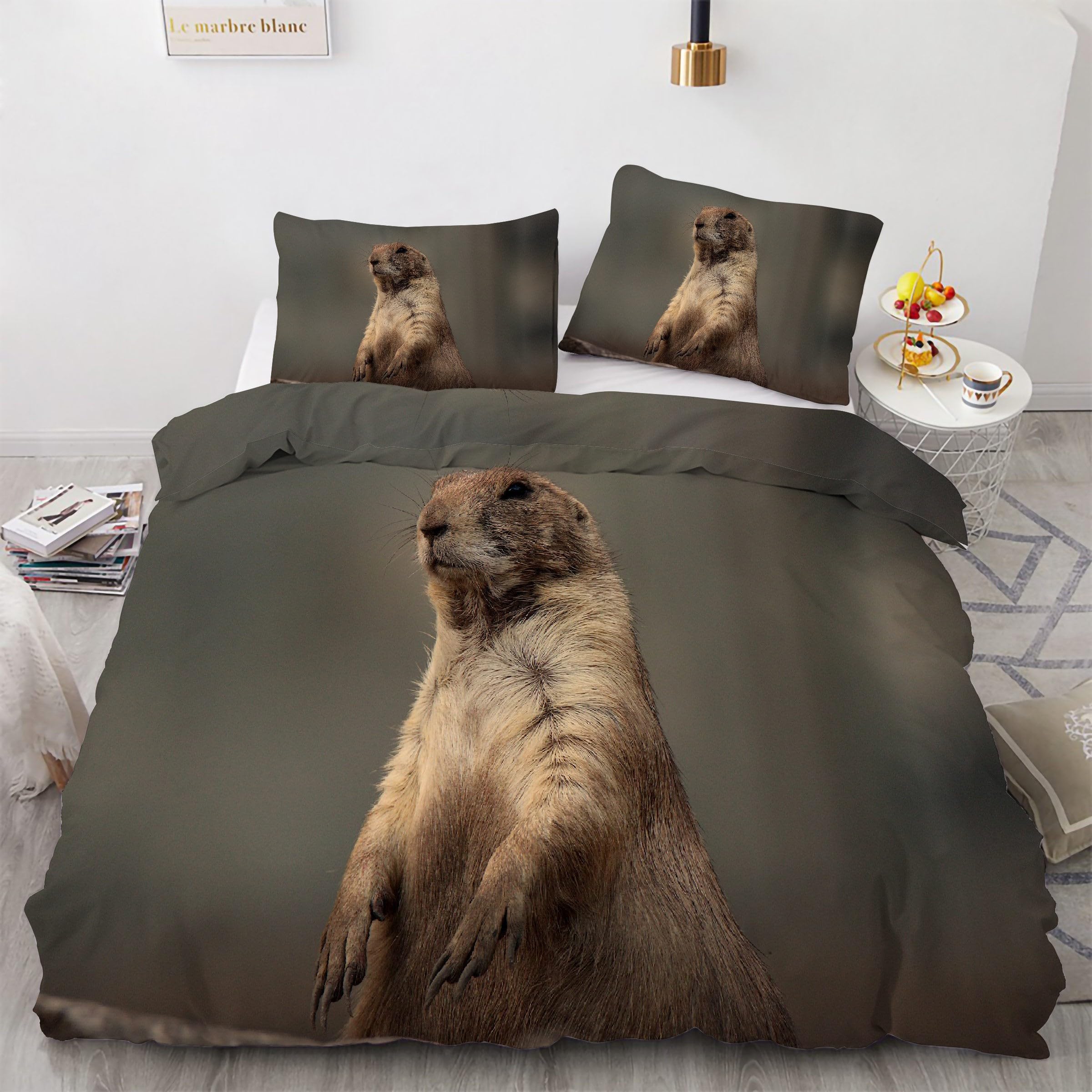Housse de couette 200x200 animaux mignons parure microfibre douce anti-plis pour lit 2 places