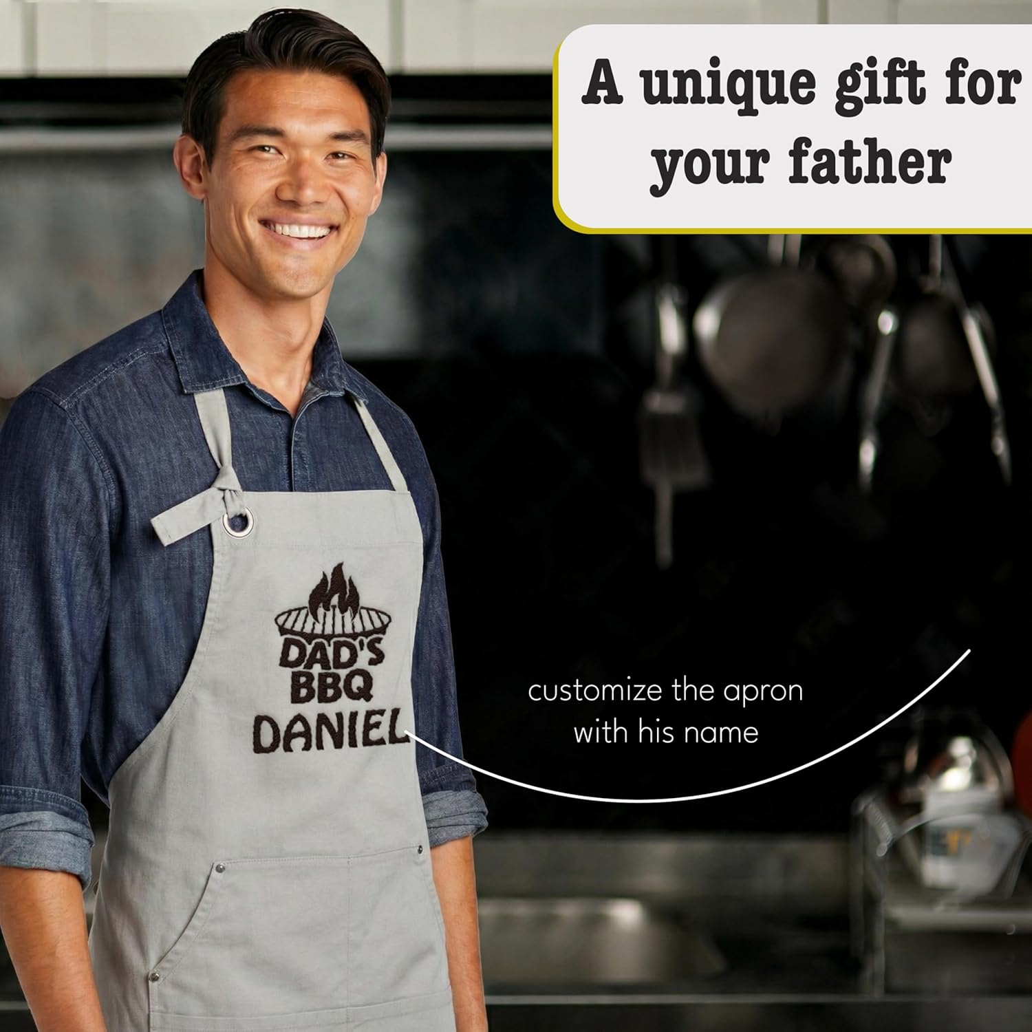 Personalized Apron for Men, Women - Grill Series - Custom Father's Day Present from Daughter, Son - 8 Colors, 10 Fonts & 18 Threads - Grilling Gifts for Men, Best Dad Ever