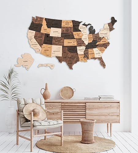 Miniatura 7 de WOODWAYCRAFT - Rastreador de mapas de viaje de madera 3D de Estados Unidos, decoración de pared de madera, marca tu mapa de viaje, arte de pared
