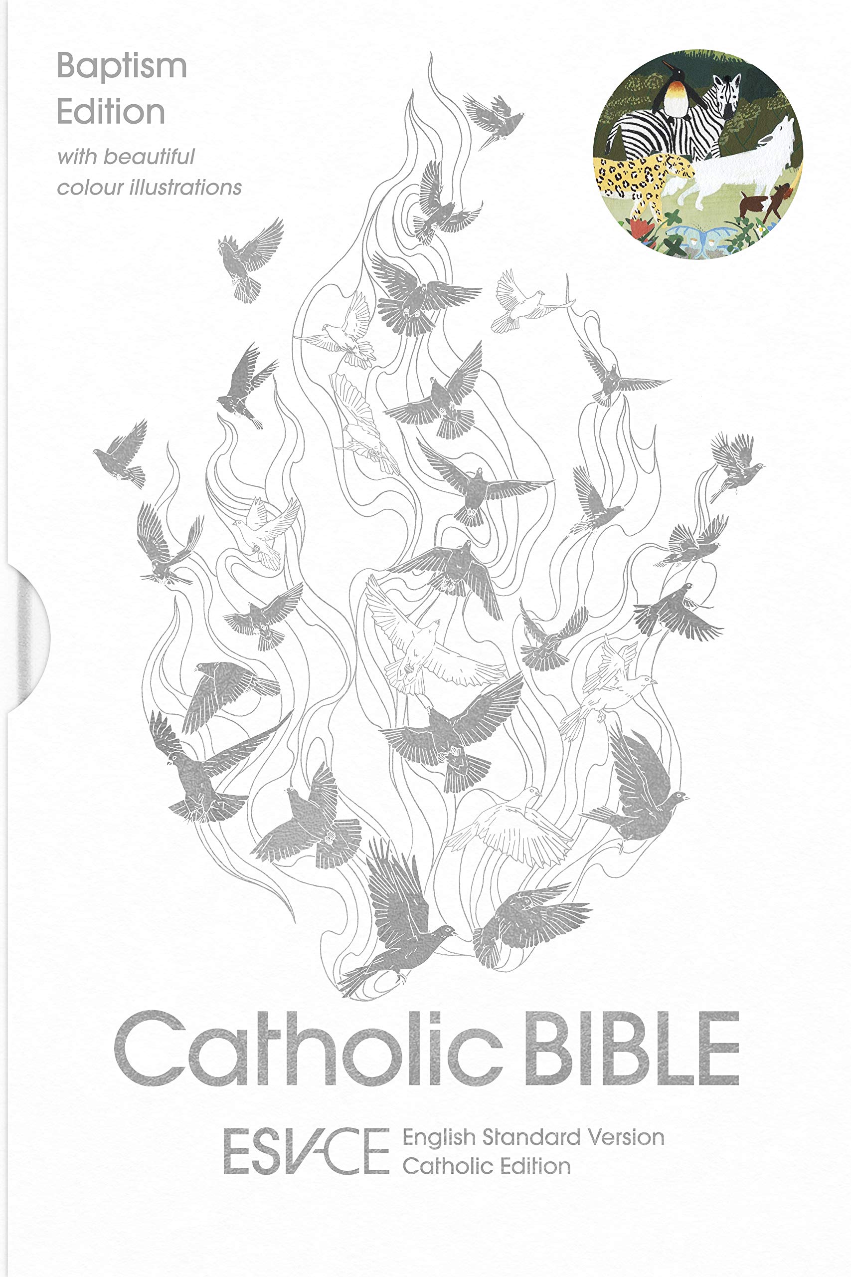 ESV-CE Catholic Bible, Baptism Edition, White Hardback, Silver Foiled Cover, Skylar White Illustrations, British Liturgical Bible, ESV-CE, Hardback, ... English Standard Version – Catholic Edition