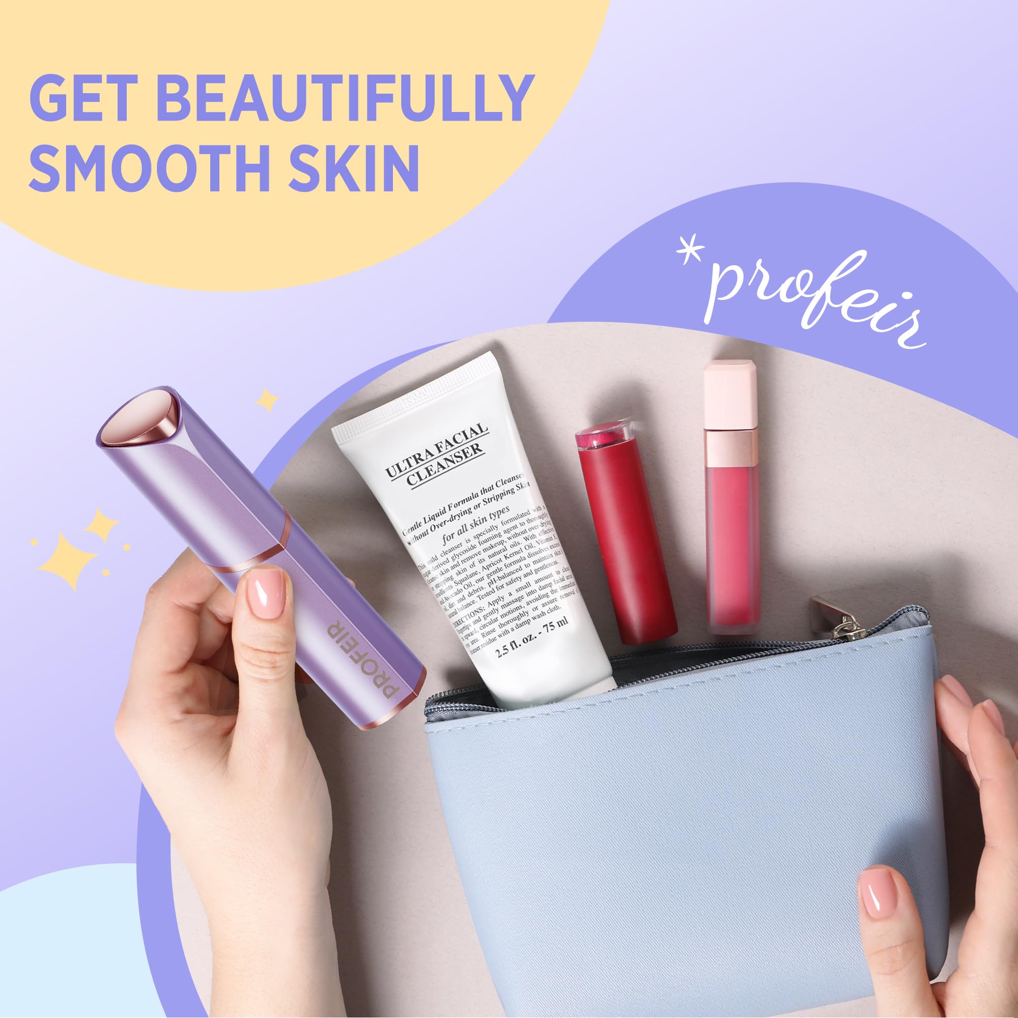 Depilación facial para mujeres: maquinilla de afeitar eléctrica para piel suave sin dolor, afeitadora recargable para labio superior, durazno, pelusas de barbilla, pelo en casa, viajes con 2 7