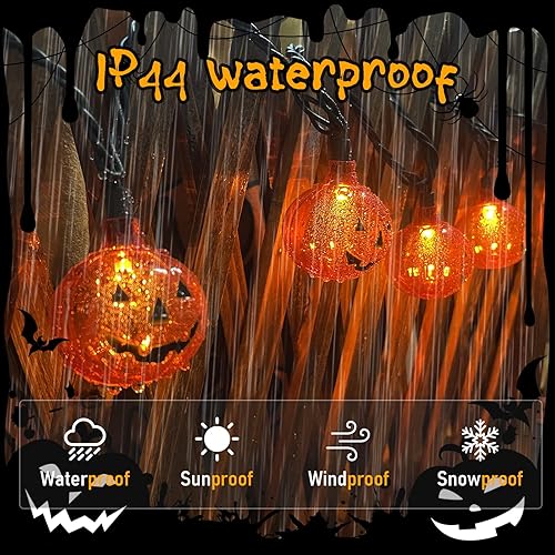 Miniatura 3 de Luces LED de calabaza de Halloween para exteriores, 8.5 pies, luces decorativas de Halloween con 10 luces LED transparentes de calabaza naranja