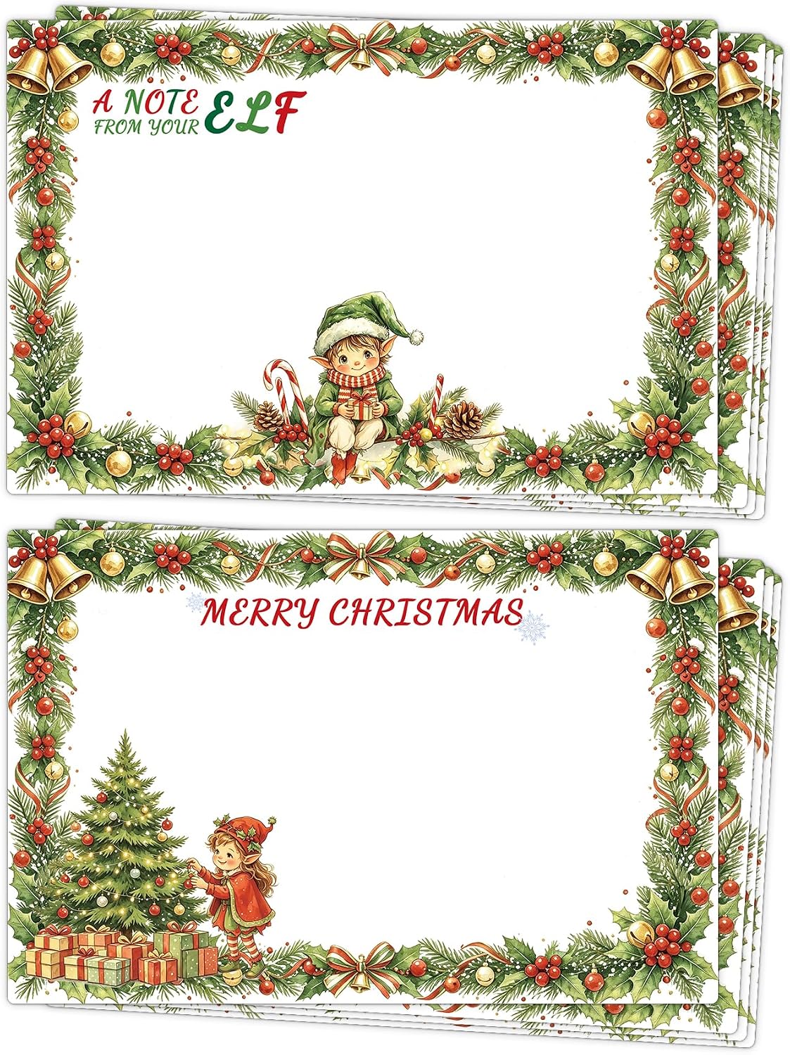 50Pcs Christmas Elf Notes Cards 4 x 6 Inch Holiday Message Stationery Cards